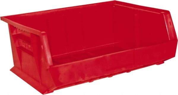 Durham - 14-5/8" Deep, Red Plastic Hang and Stack Bins - 7" High x 16-3/4" Wide x 14-5/8" Long - Benchmark Tooling