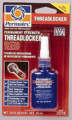 Permatex - 10 mL Bottle, Red, High Strength Liquid Threadlocker - Series 262, 24 hr Full Cure Time, Hand Tool, Heat Removal - Benchmark Tooling