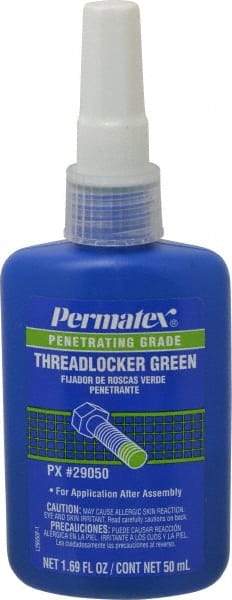 Permatex - 50 mL Bottle, Green, Liquid Medium Strength Threadlocker - Series 290, 24 hr Full Cure Time, Hand Tool, Heat Removal - Benchmark Tooling