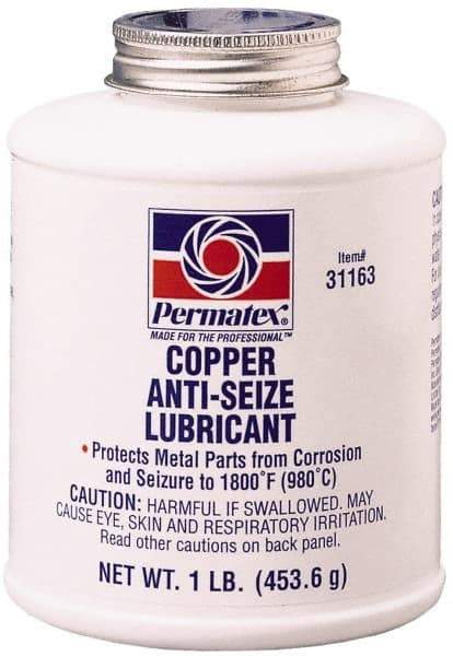 Permatex - 16 oz Bottle High Temperature Anti-Seize Lubricant - Copper, -30 to 1,800°F, Copper Colored, Water Resistant - Benchmark Tooling