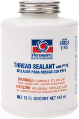 Permatex - 16 oz Brush Top Can White Thread Sealant - PTFE Based, 300°F Max Working Temp, For Use with Fittings - Benchmark Tooling