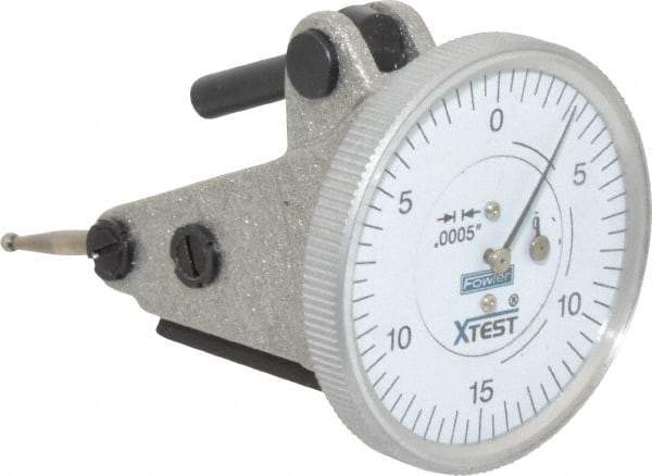 Fowler - 0.06 Inch Range, 0.0005 Inch Dial Graduation, Vertical Dial Test Indicator - 1-1/2 Inch White Dial, 0-15-0 Dial Reading - Benchmark Tooling