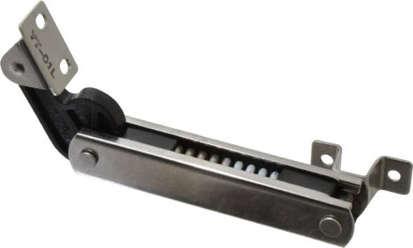 Sugatsune - 136mm OAL x 37mm Wide, 30 Lb Capacity, Spring Loaded Soft Down Lid Stay - Left Side, 4.7mm Mounting Hole Diam, 70° Max Opening, Polished 304 Stainless Steel & Polyacetal - Benchmark Tooling