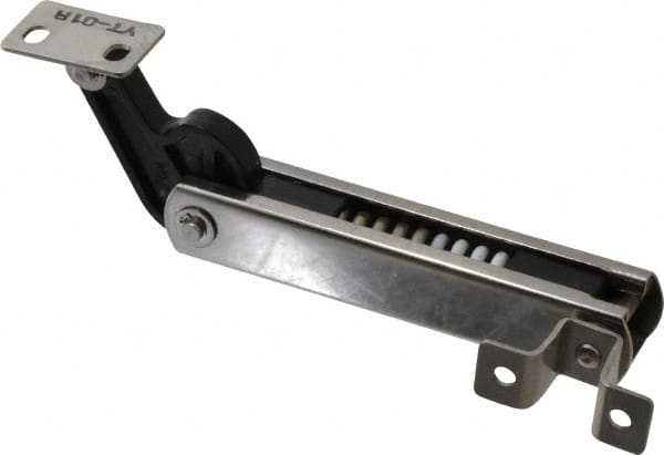 Sugatsune - 136mm OAL x 37mm Wide, 30 Lb Capacity, Spring Loaded Soft Down Lid Stay - Right Side, 4.7mm Mounting Hole Diam, 70° Max Opening, Polished 304 Stainless Steel & Polyacetal - Benchmark Tooling