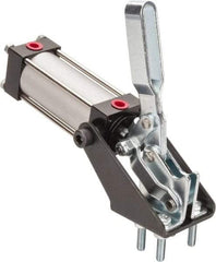 Gibraltar - 350 Lb Inner Hold Capacity, Vert Mount, Air Power Hold-Down Toggle Clamp - 1/8 NPT Port, 92° Bar Opening, 1.38" Height Under Bar - Benchmark Tooling