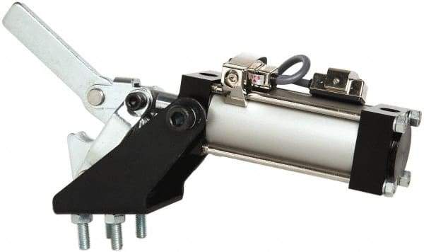 Gibraltar - 500 Lb Inner Hold Capacity, Vert Mount, Air Power Hold-Down Toggle Clamp - 1/8 NPT Port, 92° Bar Opening, 1.38" Height Under Bar - Benchmark Tooling