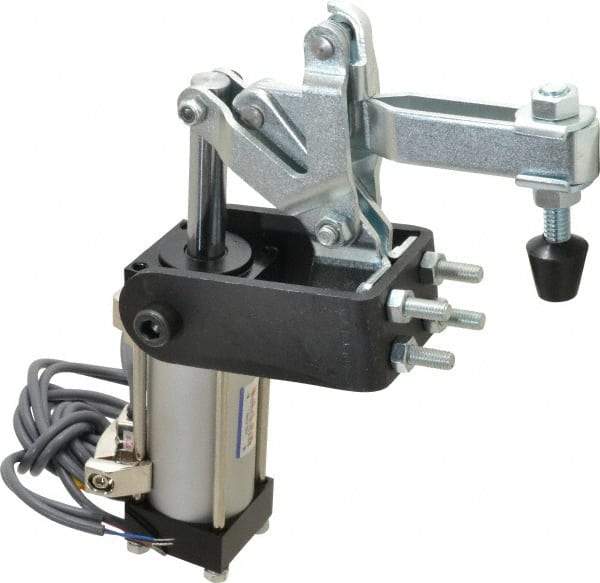 Gibraltar - 375 Lb Inner Hold Capacity, Horiz Mount, Air Power Hold-Down Toggle Clamp - 1/8 NPT Port, 95° Bar Opening, 2.76" Height Under Bar - Benchmark Tooling