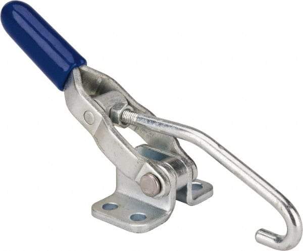 Gibraltar - 200 Lb Capacity, Horizontal, J Hook, Flanged Base, Carbon Steel Pull Action Latch Clamp - 2.35" Drawing Movement, 6.01" OAL, Straight Handle - Benchmark Tooling