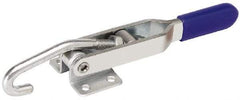 Gibraltar - 200 Lb Capacity, Horizontal, J Hook, Flanged Base, Stainless Steel Pull Action Latch Clamp - 2.35" Drawing Movement, 6.01" OAL, Straight Handle - Benchmark Tooling