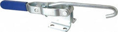 Gibraltar - 750 Lb Capacity, Horizontal, J Hook, Flanged Base, Carbon Steel Pull Action Latch Clamp - 5.38" Drawing Movement, 12" OAL, Straight Handle - Benchmark Tooling