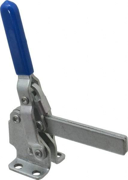 Gibraltar - 475 Lb Holding Capacity, Vertical Handle, Manual Hold Down Toggle Clamp - 62° Handle Movement, 115° Bar Opening, Solid Bar, Flanged Base, Carbon Steel - Benchmark Tooling