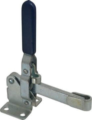 Gibraltar - 750 Lb Holding Capacity, Vertical Handle, Manual Hold Down Toggle Clamp - 58° Handle Movement, 106° Bar Opening, Solid Bar, Flanged Base, Carbon Steel - Benchmark Tooling