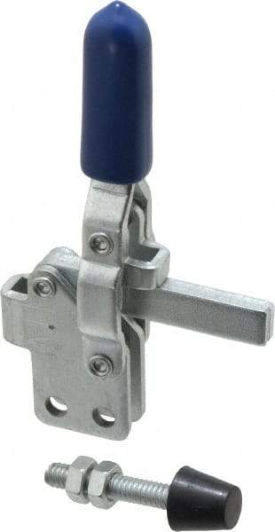 Gibraltar - 200 Lb Holding Capacity, Vertical Handle, Manual Hold Down Toggle Clamp - 64° Handle Movement, 104° Bar Opening, Solid Bar, Straight Base, Carbon Steel - Benchmark Tooling