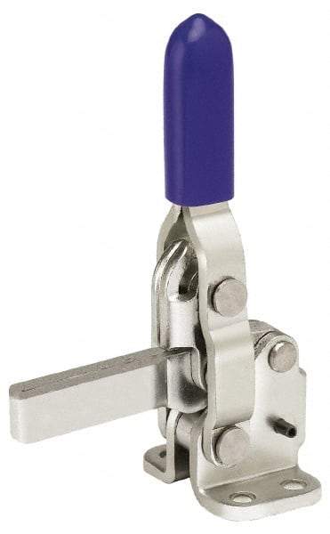 Gibraltar - 250 Lb Holding Capacity, Vertical Handle, Manual Hold Down Toggle Clamp - 65° Handle Movement, 105° Bar Opening, Solid Bar, Flanged Base, Electro-Plated Zinc, Stainless Steel - Benchmark Tooling