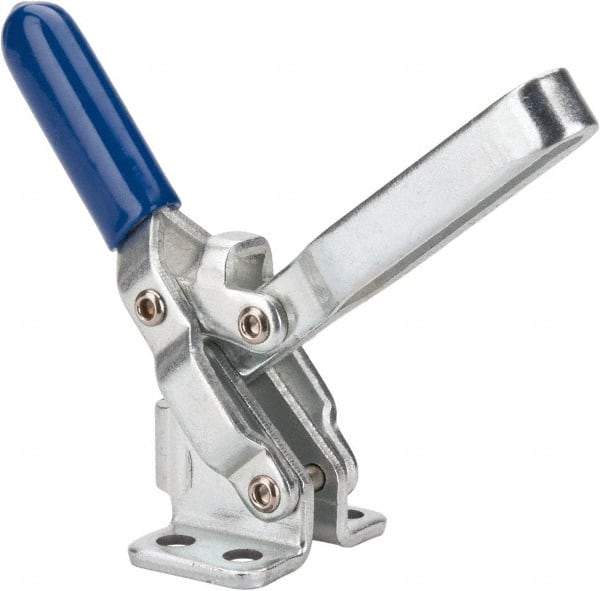 Gibraltar - 200 Lb Holding Capacity, Vertical Handle, Manual Hold Down Toggle Clamp - 65° Handle Movement, 105° Bar Opening, U-Bar, Flanged Base, Electro-Plated Zinc, Carbon Steel - Benchmark Tooling