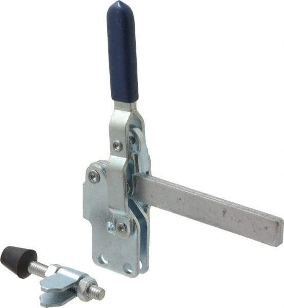 Gibraltar - 450 Lb Holding Capacity, Vertical Handle, Manual Hold Down Toggle Clamp - 57° Handle Movement, 99° Bar Opening, Solid Bar, Straight Base, Electro-Plated Zinc, Carbon Steel - Benchmark Tooling