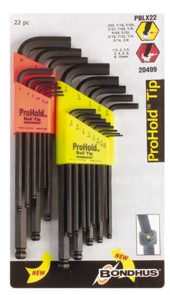 Bondhus - 22 Piece L-Key Handle Combo Hex Key Set - Hex Range 1/2 to 3/8" - Benchmark Tooling