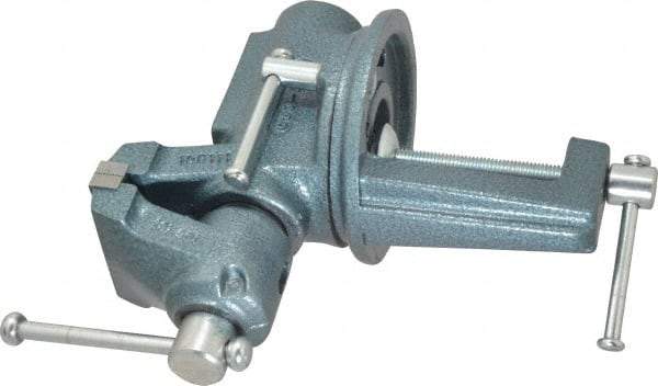 Wilton - 2-1/2" Jaw Width, 2-1/8" Opening Capacity, 1-3/4" Throat Depth, Steel Swivel Bench Vise - Clamp-On Base Attachment, 10.1" Long x 10.2" Wide x 5-2/5" High - Benchmark Tooling