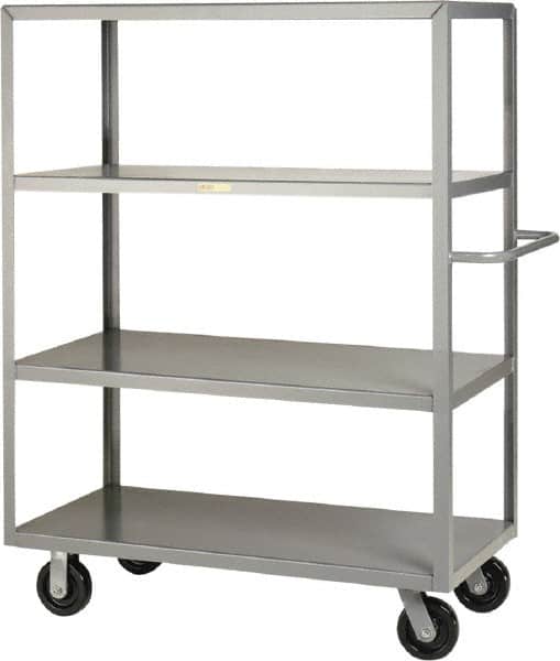 Little Giant - 3,600 Lb Capacity, 4 Shelf, Steel Shelf Truck - 53-1/2" Long x 24" Wide x 63-1/2" High, 6" Diam Phenolic Wheels - Benchmark Tooling