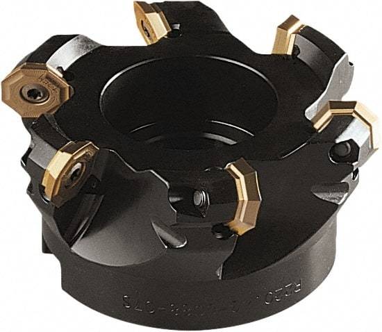 Seco - 137mm Cut Diam, 40mm Arbor Hole, 5mm Max Depth of Cut, 43° Indexable Chamfer & Angle Face Mill - 8 Inserts, OF.. 0704 Insert, Right Hand Cut, 8 Flutes, Series OctoMill - Benchmark Tooling