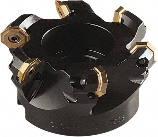 Seco - 112mm Cut Diam, 32mm Arbor Hole, 5mm Max Depth of Cut, 43° Indexable Chamfer & Angle Face Mill - 6 Inserts, OF.. 0704 Insert, Right Hand Cut, 6 Flutes, Through Coolant, Series OctoMill - Benchmark Tooling