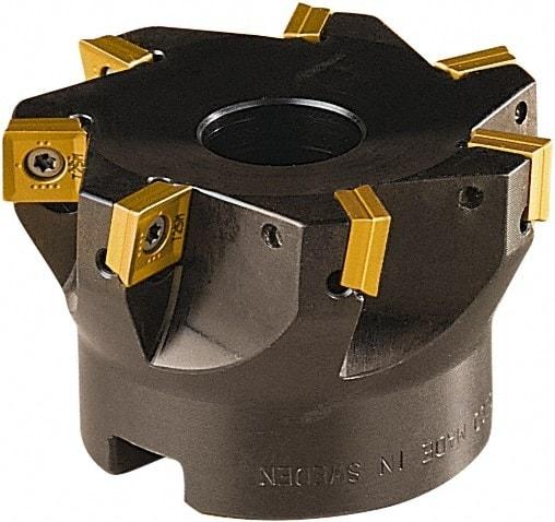 Seco - 7 Inserts, 63mm Cut Diam, 22mm Arbor Diam, 8mm Max Depth of Cut, Indexable Square-Shoulder Face Mill - 90° Lead Angle, 40mm High, SONX 09T3 Insert Compatibility, Series Mini Square - Benchmark Tooling