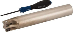 Seco - 1-1/4" Cut Diam, 0.354" Max Depth of Cut, 1-1/4" Shank Diam, 7.677" OAL, Indexable Square Shoulder End Mill - XO.X 10T3.. Inserts, Cylindrical Shank, 90° Lead Angle, Through Coolant, Series Turbo 10 - Benchmark Tooling