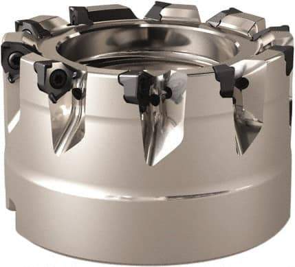 Seco - 7 Inserts, 63mm Cut Diam, 27mm Arbor Diam, 4mm Max Depth of Cut, Indexable Square-Shoulder Face Mill - 0° Lead Angle, 40mm High, Series Square 6 - Benchmark Tooling