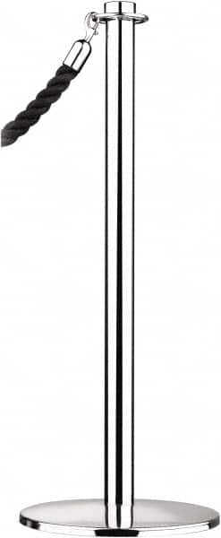 Tensator - 34" High, 2" Pole Diam, Barrier Post Base - 14" Base Diam, Round Stainless Steel Base, Polished Chrome (Color) Steel Post, For Outdoor Use - Benchmark Tooling