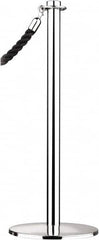 Tensator - 34" High, 2" Pole Diam, Barrier Post Base - 14" Base Diam, Round Stainless Steel Base, Polished Chrome (Color) Steel Post, For Outdoor Use - Benchmark Tooling