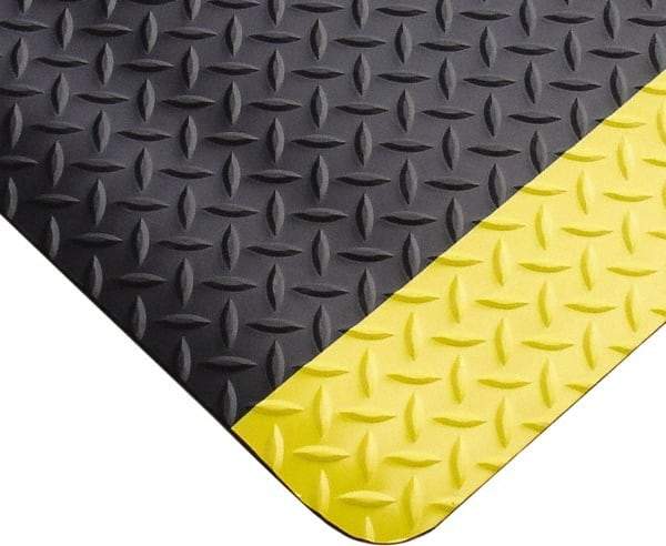 PRO-SAFE - 5' Long x 2' Wide, Dry Environment, Anti-Fatigue Matting - Black with Yellow Borders, Vinyl with Vinyl Sponge Base, Beveled on 4 Sides - Benchmark Tooling