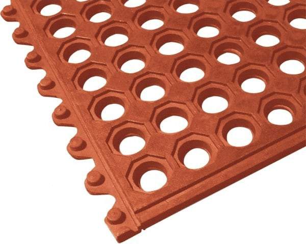 PRO-SAFE - 3' Long x 3' Wide x 5/8" Thick, Anti-Fatigue Modular Matting Tiles - Male, 1 Interlocking Side, Red, For Dry & Wet Areas - Benchmark Tooling