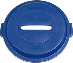 Rubbermaid - Round Lid for Use with 32 Gal Round Recycle Containers - Blue, Plastic, For 2632 Brute Trash Cans - Benchmark Tooling