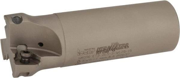 Iscar - 1-1/2" Cut Diam, 0.512" Max Depth of Cut, 1-1/4" Shank Diam, 4" OAL, Indexable Square Shoulder Helical End Mill - HM390 TDKT 1505 Inserts, Cylindrical Shank, 90° Lead Angle, Through Coolant, Series HeliIQMill - Benchmark Tooling
