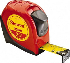 Starrett - 25' x 1" Yellow Blade Tape Measure - 1/16" Graduation, S1 Graduation Style, Red Case - Benchmark Tooling