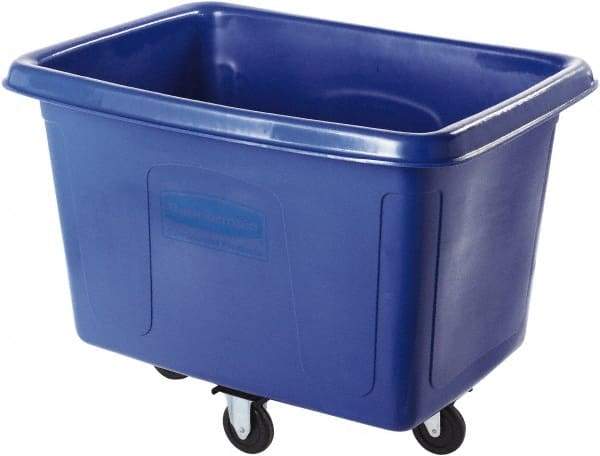 Rubbermaid - 300 Lb Load Capacity, 8 Cu Ft, 6.4 Bushels, Polyethylene Cube Truck - 26" Wide x 38" Long, Dark Blue - Benchmark Tooling