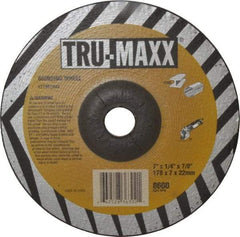 Tru-Maxx - 24 Grit, 7" Wheel Diam, 1/4" Wheel Thickness, 7/8" Arbor Hole, Type 27 Depressed Center Wheel - Aluminum Oxide, 8,600 Max RPM, Compatible with Angle Grinder - Benchmark Tooling