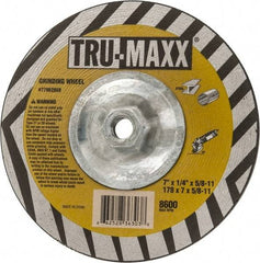 Tru-Maxx - 7" Wheel Diam, 1/4" Wheel Thickness, Type 27 Depressed Center Wheel - Aluminum Oxide, 8,600 Max RPM, Compatible with Angle Grinder - Benchmark Tooling