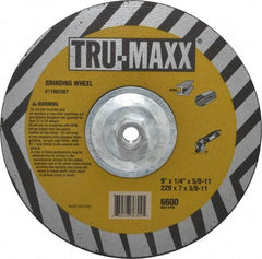 Tru-Maxx - 9" Wheel Diam, 1/4" Wheel Thickness, Type 27 Depressed Center Wheel - Aluminum Oxide, 6,600 Max RPM, Compatible with Angle Grinder - Benchmark Tooling