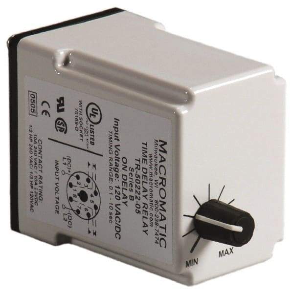 Macromatic - 8 Pin, Multiple Range DPDT Time Delay Relay - 10 Contact Amp, 120 VAC/VDC, Knob - Benchmark Tooling