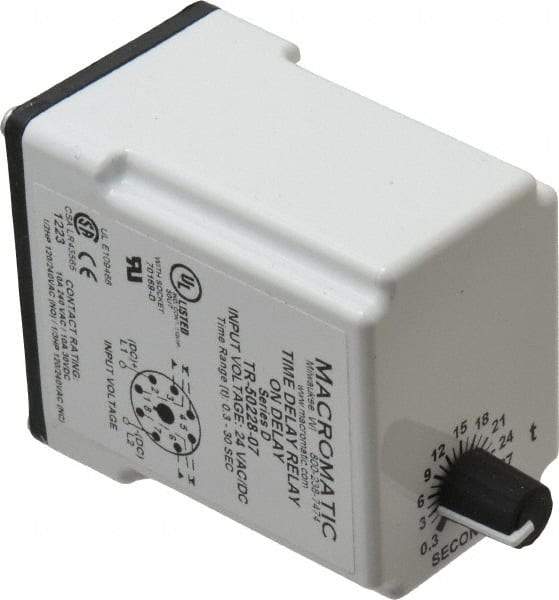 Macromatic - 8 Pin, Multiple Range DPDT Time Delay Relay - 10 Contact Amp, 24 VAC/VDC, Knob - Benchmark Tooling