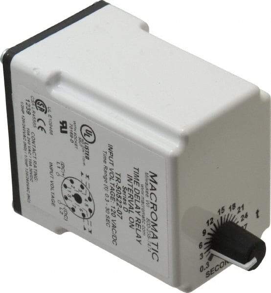 Macromatic - 8 Pin, Multiple Range DPDT Time Delay Relay - 10 Contact Amp, 120 VAC/VDC, Knob - Benchmark Tooling