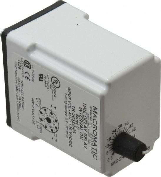 Macromatic - 8 Pin, Multiple Range DPDT Time Delay Relay - 10 Contact Amp, 120 VAC/VDC, Knob - Benchmark Tooling