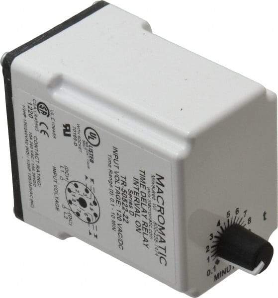 Macromatic - 8 Pin, 10 min Delay, Multiple Range DPDT Time Delay Relay - 10 Contact Amp, 120 VAC/VDC, Knob - Benchmark Tooling