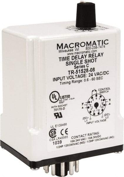 Macromatic - 11 Pin, Multiple Range DPDT Time Delay Relay - 10 Contact Amp, 24 VAC/VDC, Knob - Benchmark Tooling