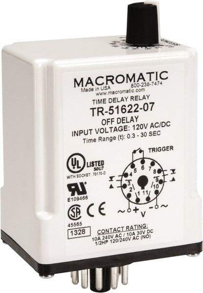 Macromatic - 11 Pin, Multiple Range DPDT Time Delay Relay - 10 Contact Amp, 120 VAC/VDC, Knob - Benchmark Tooling