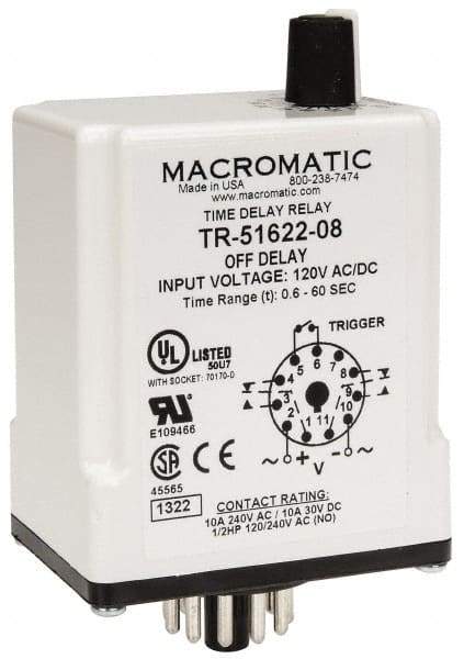 Macromatic - 11 Pin, Multiple Range DPDT Time Delay Relay - 10 Contact Amp, 120 VAC/VDC, Knob - Benchmark Tooling