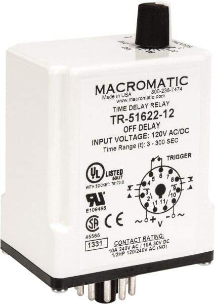 Macromatic - 11 Pin, Multiple Range DPDT Time Delay Relay - 10 Contact Amp, 120 VAC/VDC, Knob - Benchmark Tooling