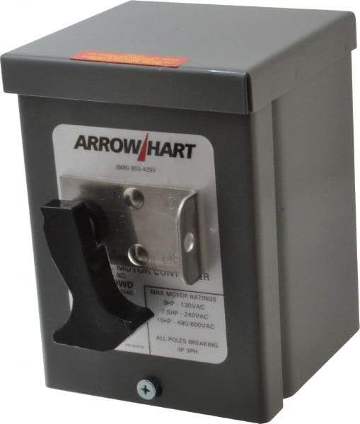 Cooper Wiring Devices - 3 Poles, 30 Amp, 3PST, NEMA, Enclosed Manual Motor Starter - 66.8mm Wide x 118.62mm Deep x 112.27mm High, 15 hp at 480 V, 15 hp at 600 V, 3 hp at 120 V & 7-1/2 hp at 240 V, CSA C22.2 No. 14, NEMA 3R & UL 508 - Benchmark Tooling