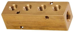 Made in USA - 1/2" Inlet, 3/8" Outlet Manifold - 4-3/4" Long x 1-1/2" Wide x 1-1/2" High, 0.2" Mount Hole, 2 Inlet Ports, 4 Outlet Ports - Benchmark Tooling